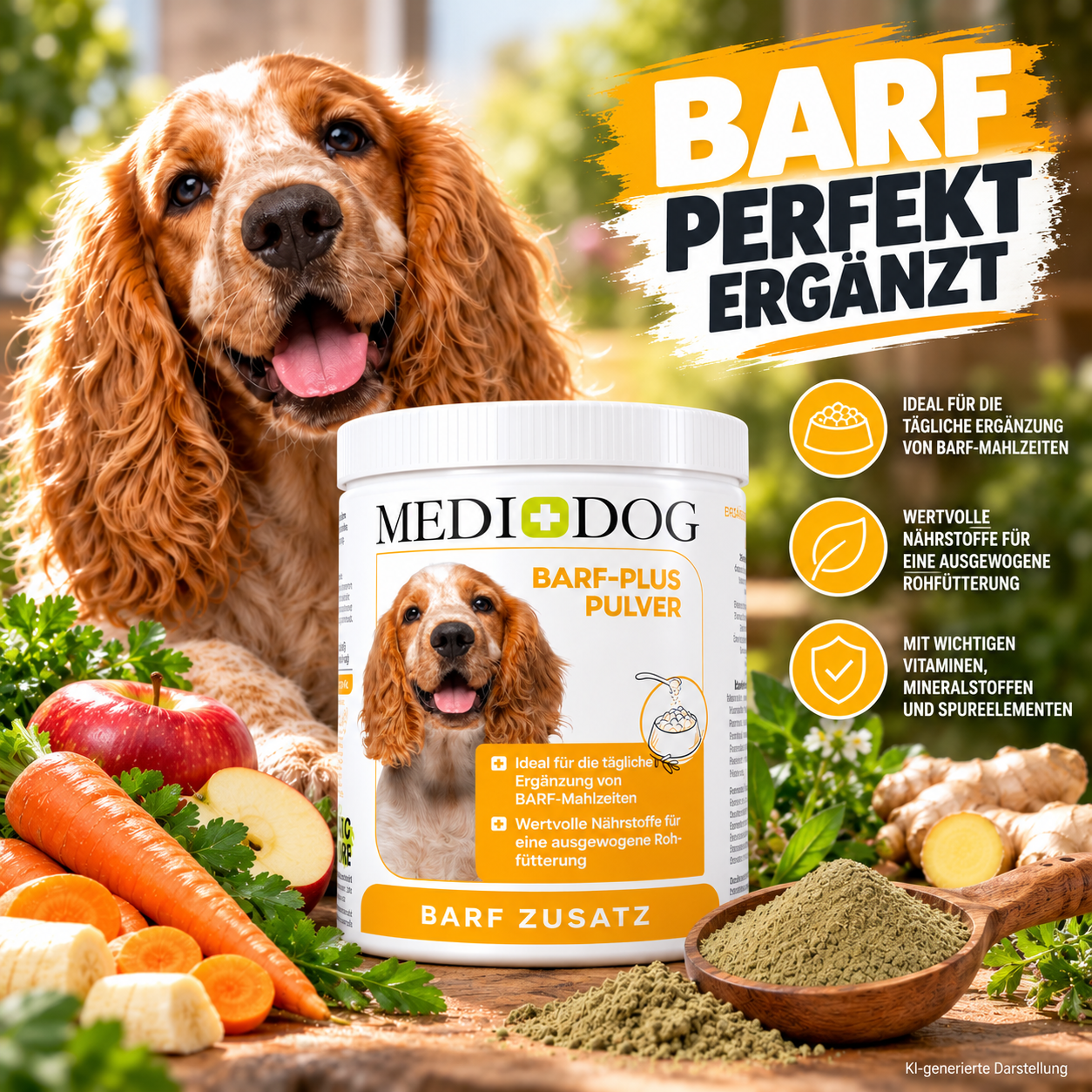 MEDIDOG BARF Plus Pulver für Hunde zur Ergänzung der täglichen BARF-Ration
