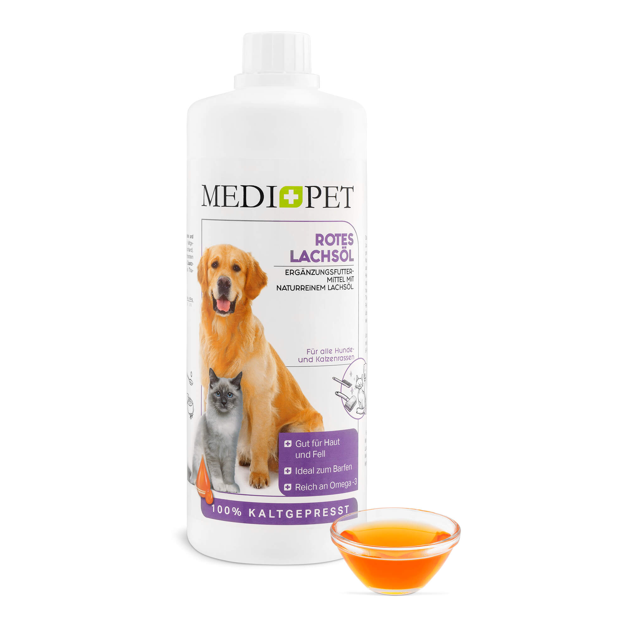 Medipet Nordisches Rotes Lachsöl - Wichtige Vitalstoffe für Hunde und Katzen als Ergänzung zu Barf, Trocken- und Nassfutter