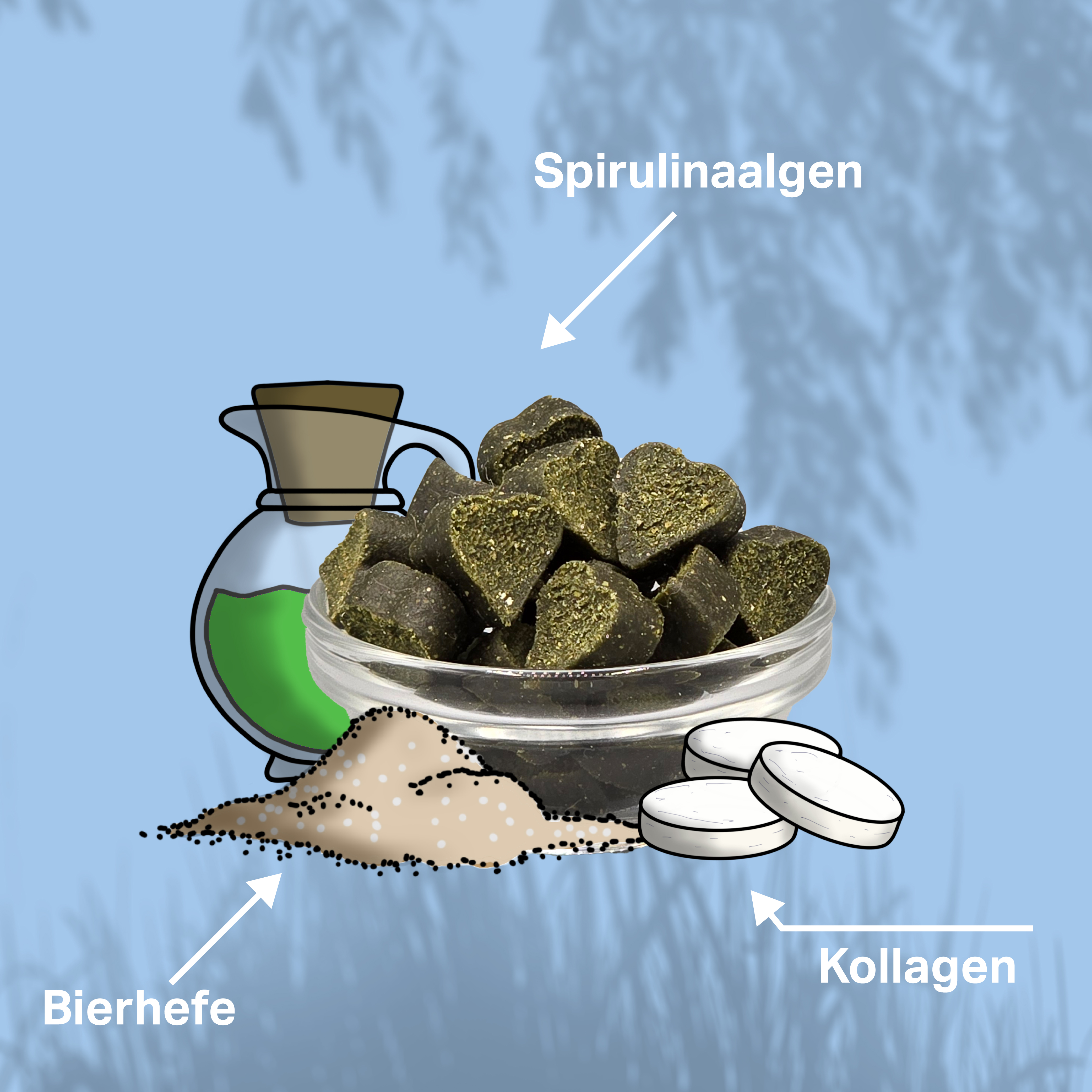 Bierhefe, Spirulina und Kollagen zur Unterstützung für Welpen und Junghunde in der Entwicklungsphase Bierhefe, Spirulina und Kollagen zur Unterstützung für Welpen und Junghunde in der Entwicklungsphase