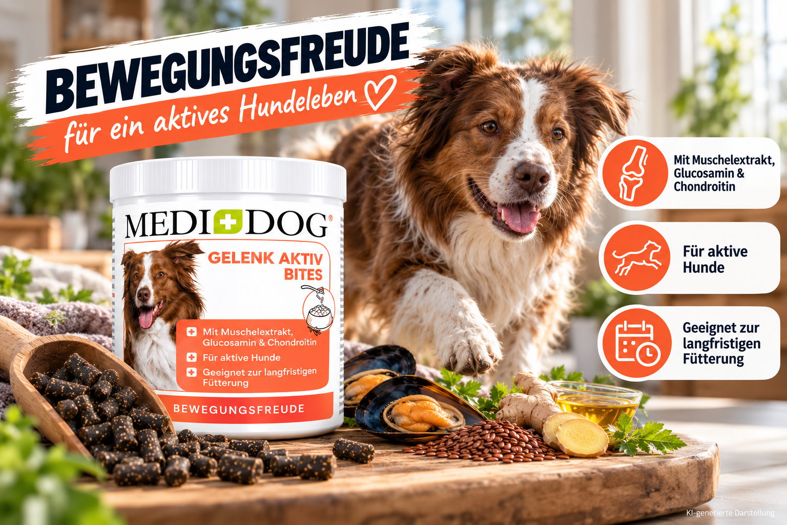 MEDIDOG Gelenk Aktiv Bites für Hunde mit Muschelfleisch, Glucosamin und Chondroitin