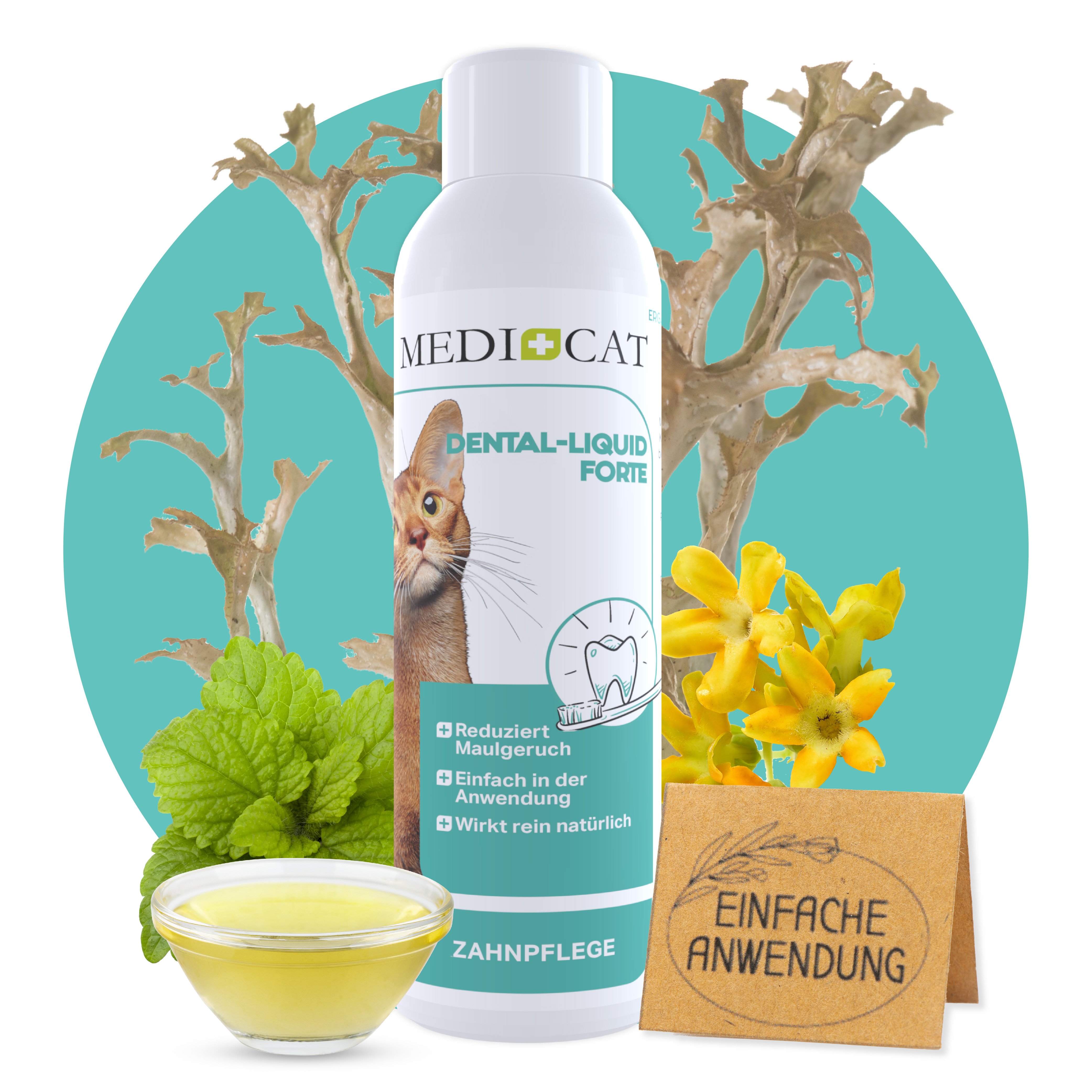 MEDICAT Dental Liquid mit Kalzium und Kräutern zur Unterstützung der Maulhygiene bei Katzen MEDICAT Dental Liquid mit Kalzium und Kräutern zur Unterstützung der Maulhygiene bei Katzen