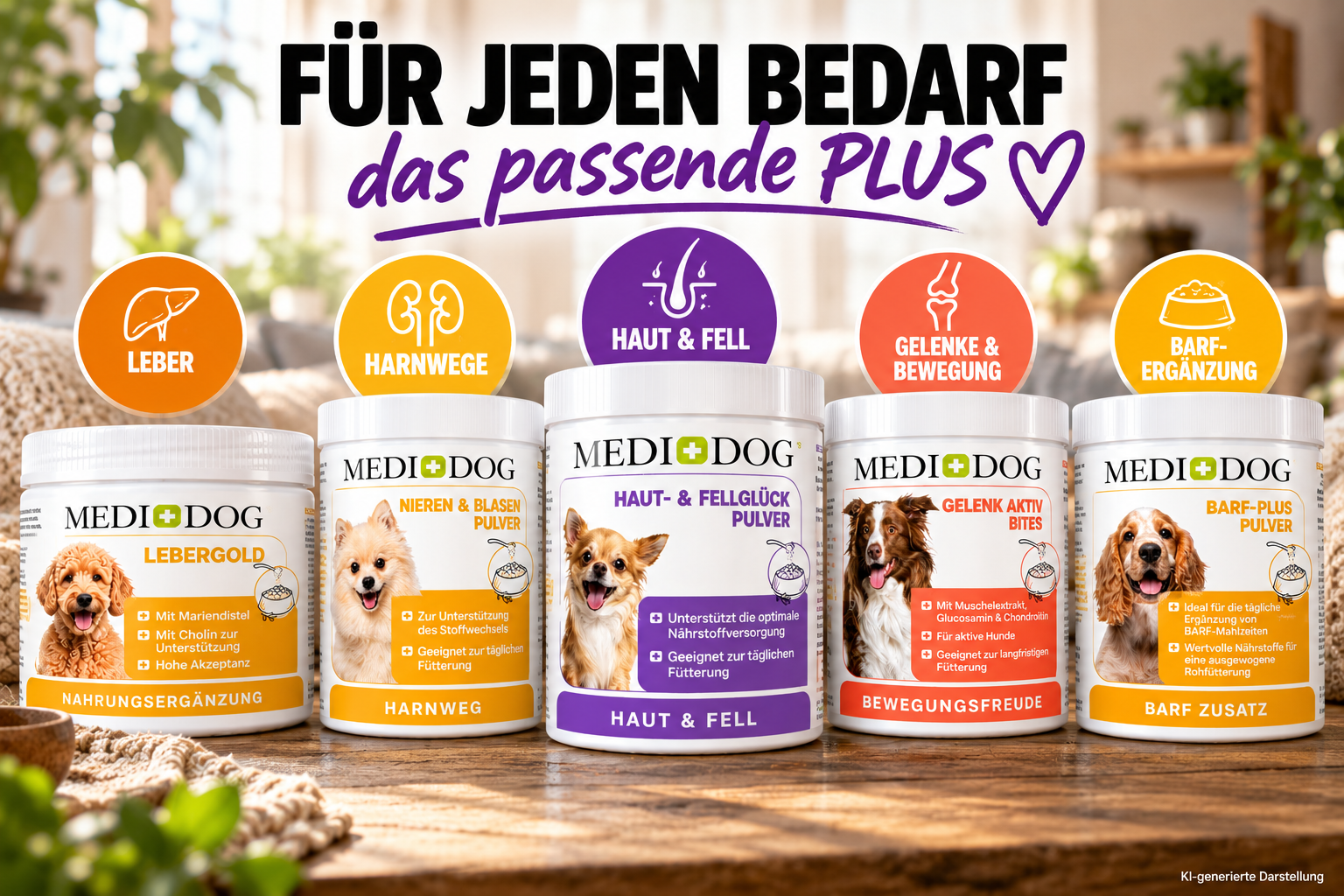 MEDIDOG PLUS Ergänzungsfuttermittel für Hunde – Leber, Magen-Darm, Haut & Fell, Gelenke und BARF