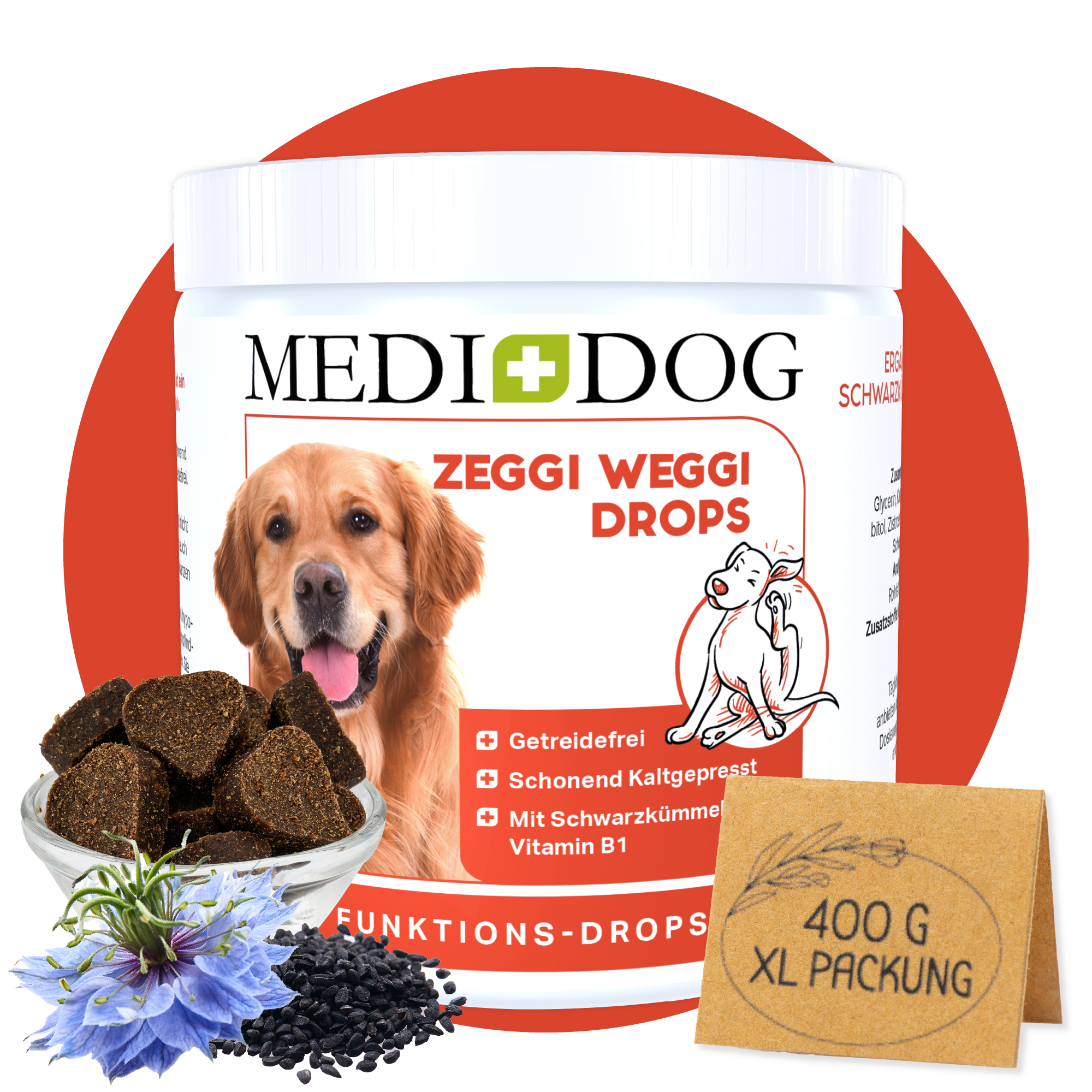 MEDIDOG Zeggi Weggi Drops mit Schwarzkümmel, Kokos und Zistrose MEDIDOG Zeggi Weggi Drops mit Schwarzkümmel, Kokos und Zistrose